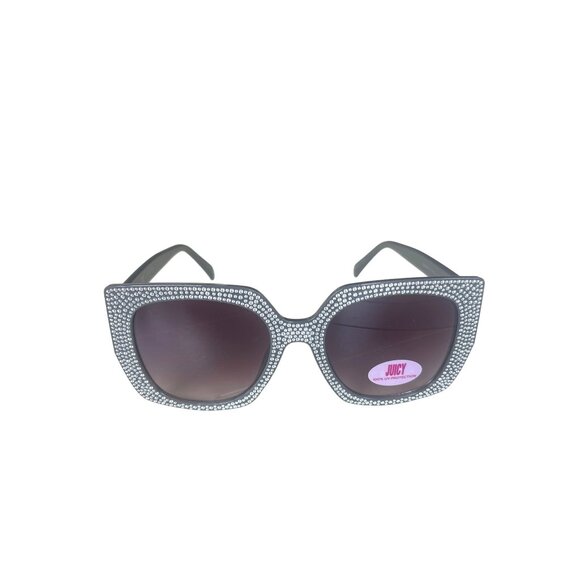 Juicy Gray Oversized Square Frame Sparkling Rhinestone Sunglasses NWOT - Picture 1 of 4